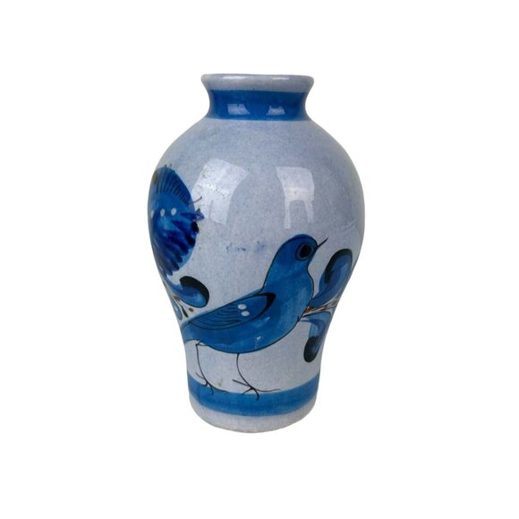 Source Unknown Other - Tonala Made in Mexico Blue Bird Pottery Vase Home Decor Hand Painted 6.25"